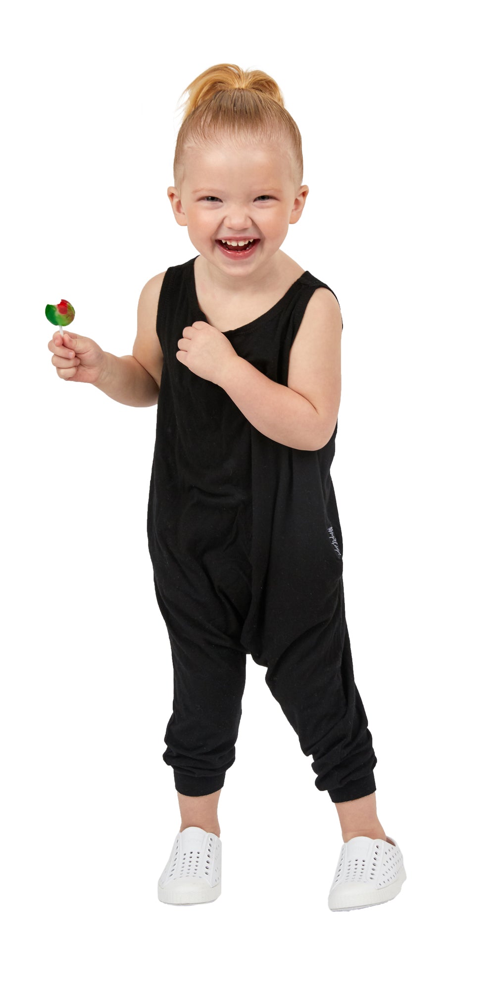Mini Momper Romper for toddler kids in black.