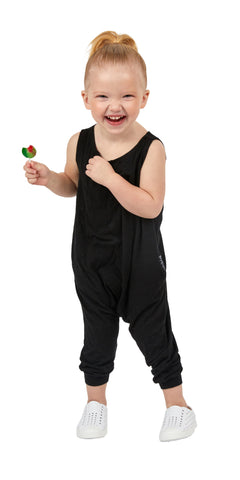Momper Romper toddler kid mini jumpsuit in black.