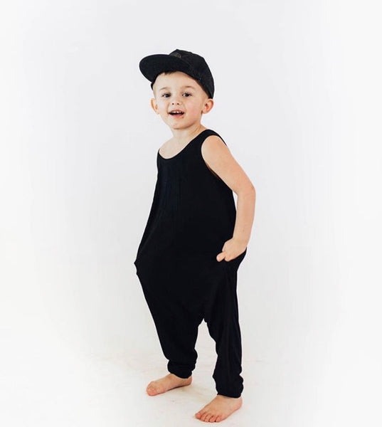 Boy toddler romper in black.